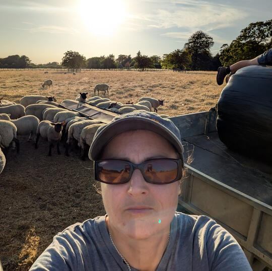Busy lady smiling with a horse